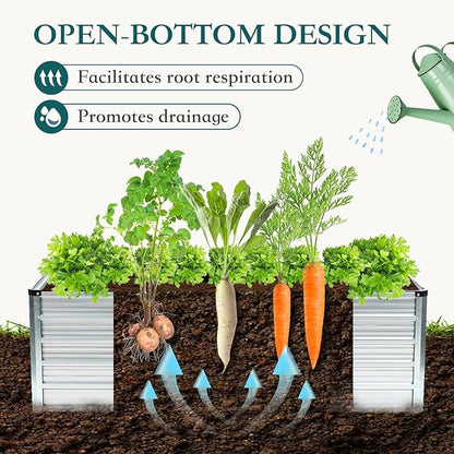 DUMOS Raised Garden Bed Outdoor, 6x3x2ft Planter Box Outdoor for Deep-Rooted Herbs/Flowers/Vegetables, Large Metal Garden Bed for Patio, Balcony and Backyard, Silver