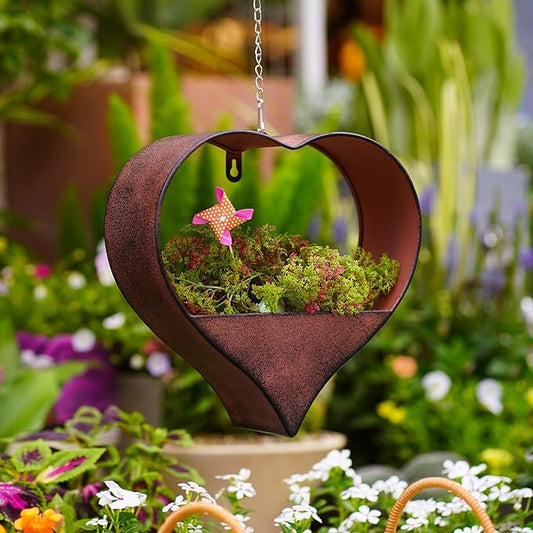 Metal Plant Hangers Indoor and Outdoor: Easter Gifts for Mom Women Her Wife Garden Lovers Birthday - Heart Shape Hanging Planters for Window Wall Living Room Office Decor(Rustic)