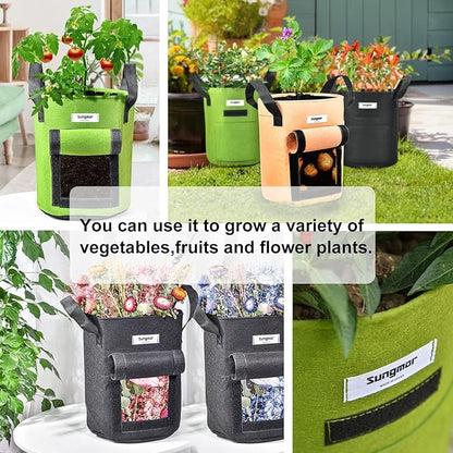 Sungmor 3PC Large Fabric Pots, Grow Bags for Plants 10 Gallon Patio Garden Bags Cloth Pots, Heavy Duty Thick Non Woven Planters Flower Pots Gardening Planting Bags for Flowers Vegetables Pepper Plants