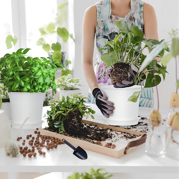 Planter Pots 8 Packs, 7.2 Inches Flower Pots with Drainage Holes & Trays, Ideal for Succulents, Herbs, Flower, African Violet, Garden Plant Pots for Home Garden Kitchen Decor (White-3)
