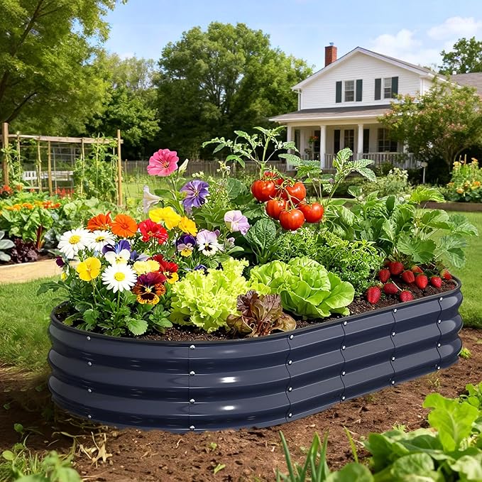 Raised Garden Bed 6×3×1 FT, Galvanized Metal Raised Planter Box Decorative Vegetable & Herb Planting Container for Lawn Border Patio BBQ Area Landscape Path Outdoor Midnight Blue