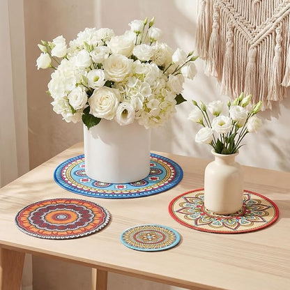 Nuanchu 8 Pieces Boho Plant Pot Mat 4 Size 3.94" 5.9" 7.87" 9.84" Rubber Absorbent Non Slip Pot House Indoor Plant Coasters Round Pad Gardening Outdoor Flower Protect Mat for Table Desk Floor