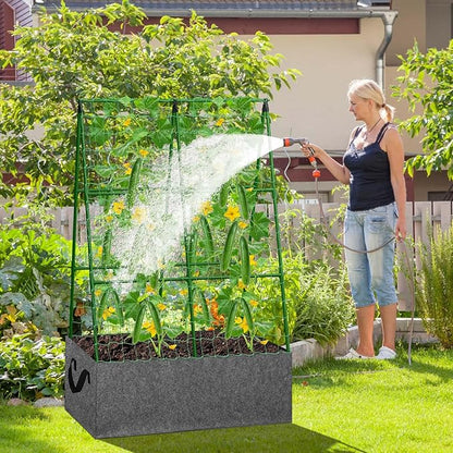 Cucumber Trellis with Grow Bag, 50 x 36 Inches Reusable Garden Vegetable Trellis with Fabric Raised Bed, Climbing Net and Plant Support Clips for Greenhouse Climbing Plants