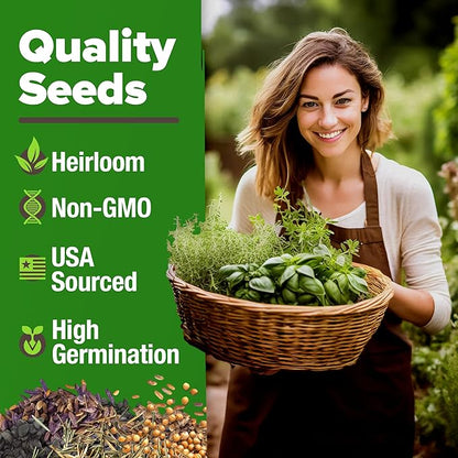 55 Vegetable Seeds & 15 Culinary Herb Seeds Pack – 32,500+ USA Non-GMO Heirloom Seeds for Planting – Survival Garden Kit for Preppers – Gifts for Gardeners Men Women
