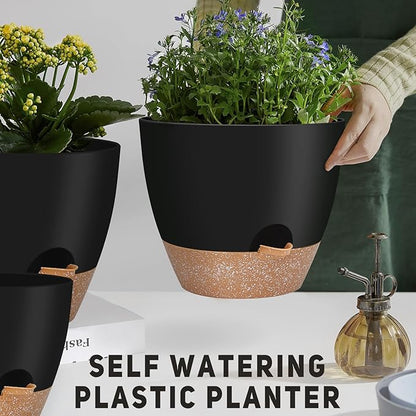 12" 10" 9" Large Self Watering Plant Pots, 3 Pack Flower Pots Planters with Multi Mesh Drainage Holes for Indoor Outdoor Garden Plants and Flowers (Black)