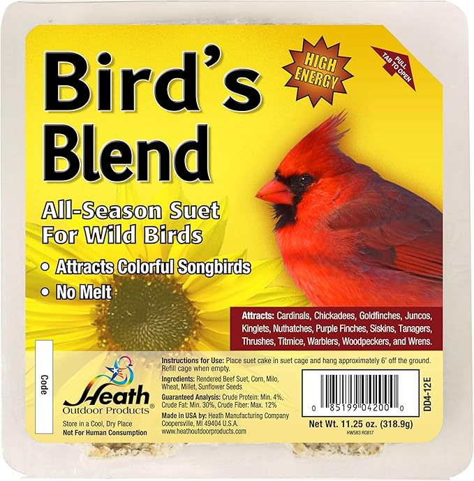 Heath Whimsical OWL Suet 'n Seed Bird Feeder for Sunflower Seeds with 2 Free Bird's Blend Suet Cakes Included