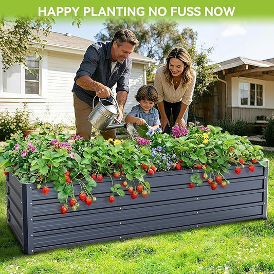 Ohuhu 8x3x1.5FT Metal Raised Garden Bed Outdoor, Reinforced Galvanized Steel Rustproof Planter Box, 100% Non-Toxic, 269 Gal Large Capacity Heavy Duty Raised Beds for Growing Vegetables Flowers Herbs