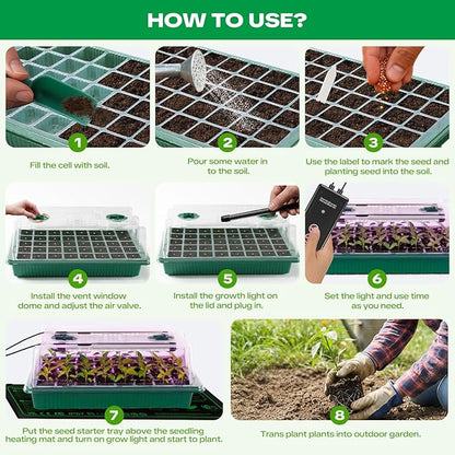Seed Starter Tray with Grow Light & Heating Mat, Digital Temperature Control, 40-Cell Seed Starter Kit with Humidity Dome, Reusable Seed Starter for Indoor Planting Seeds