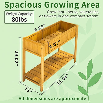 Premium Fir Wooden Raised Garden Bed with Four Legs for Backyard and Balcony Gardening,Suitable for Indoor and Outdoor use,Bottom with Storage Rack,35.04''×13''×29.92''