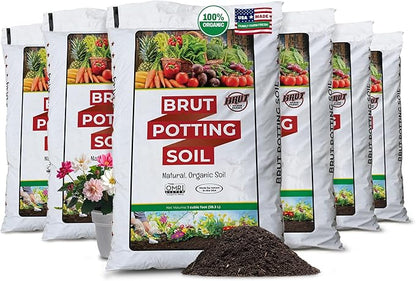 Brut Organic Potting Soil – 1CF, Premium Plant Soil with Organic Worm Castings, Trace Minerals & Perlite – Chemical-Free, Filler-Free – Ideal Potting Mix for Indoor & Outdoor Plants – 6pck
