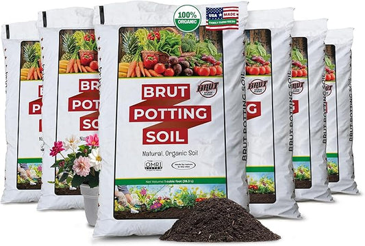 Brut Organic Potting Soil – 1CF, Premium Plant Soil with Organic Worm Castings, Trace Minerals & Perlite – Chemical-Free, Filler-Free – Ideal Potting Mix for Indoor & Outdoor Plants – 6pck
