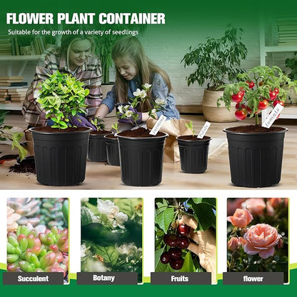 120 Pack 0.5 1 2 Gallon Plant Nursery Pots with 120 Plant Labels Thickened Flexible Plastic Pots for Plants Disposable Garden Pot Flower Container for Succulent Seedling Cutting Transplanting