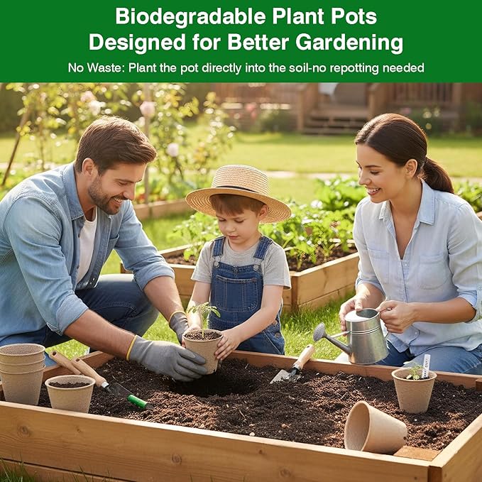 Peat Pots 70 Pack with 100 Plant Labels, 3.15 Inch Biodegradable Seedling Nursery Pots with Drainage Holes