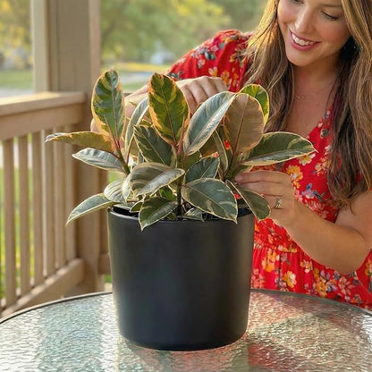 Willowy 9 Inch Black Ceramic Plant Pot with Drainage - 9 Inch Plant Pot for Indoor Plants, Flower Planter, Tall Modern Planter