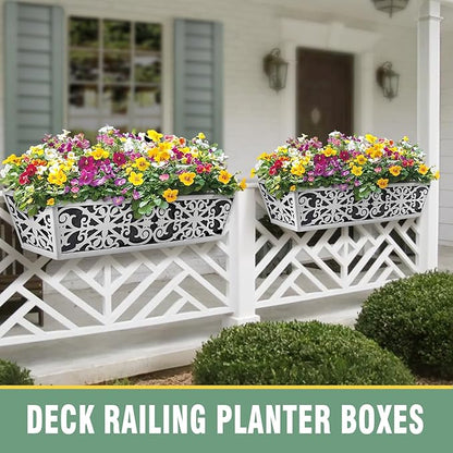 6 Pack 24 Inch Window Boxes Planter for Outdoor Plants Deck Railing Planters Box with Adjustable Brackets for Porch Fence Balcony Hanging Flower Baskets with Non-Woven Fabric Liner for Garden Decor