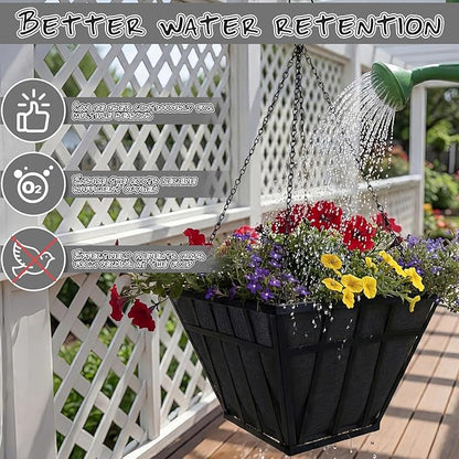 4 Pcs 14inch Fabric Square Hanging Basket Liners Black Square Breathable Felt Replacement Liners Durable Felt Liner for Wall Hanging Flower Basket and Garden Flower Pot