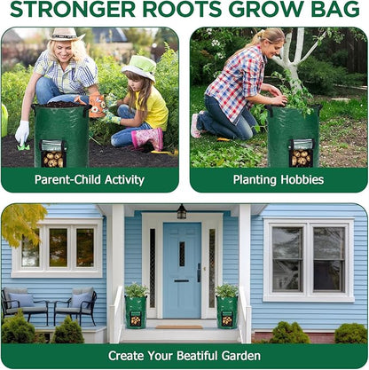 SATINIOR 2 Pack 30 Gallon Potato Grow Bags with Transparent Flap and Handles Green Durable PE Pots Large Plant Grow Bags for Onion Fruits Tomato Carrot