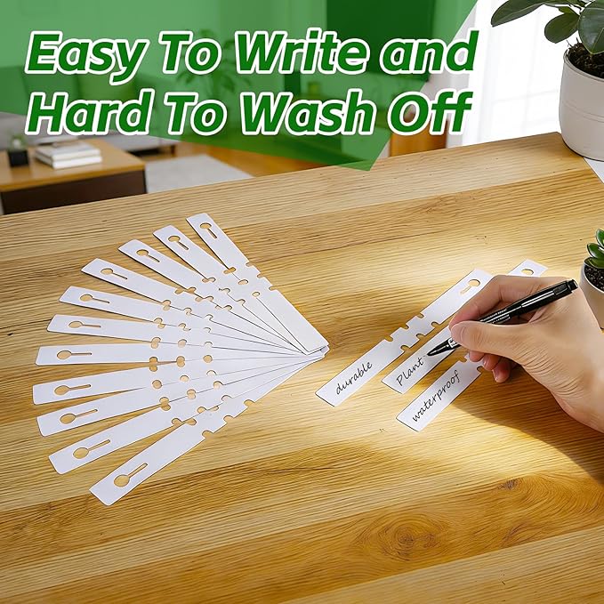 200PCS Plastic Plant Labels Tree Tags, Wrap Around Hanging Plant Tags and Labels for Outdoor Plants Waterproof, Garden Markers for Seedlings with Permanent Marker Pen (White)