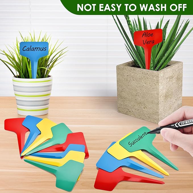 Plant Labels 120pcs with Garden Plant Markers Pen of Outdoor Waterproof,Color T-Type Plant Tags and Permanent Marking Pen, Garden Labels Gardening Gifts for Women Men