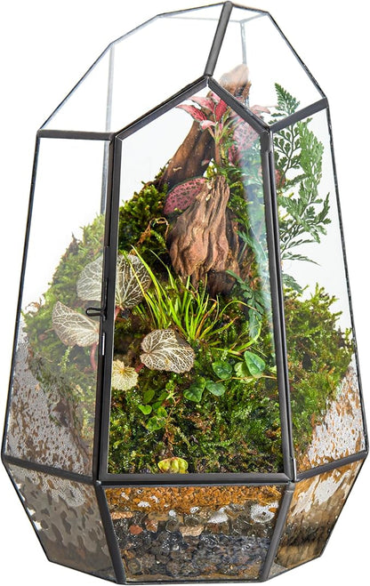 FISCRAT Metal Geometric Glass Planter | 7.9 * 6.9 * 9.8inch Rust-Proof Indoor/Outdoor Planter for Succulents, Air Plants | Space-Saving Vertical Design,a for Apartment Living and Plant Lovers