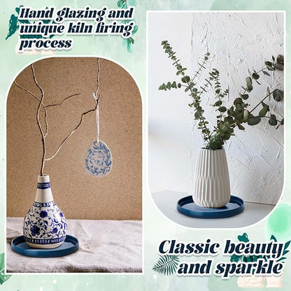 2 Pcs 8 Inch Ceramic Plant Saucer Outdoor Indoor Plant Tray Round Flower Pot Drip Trays Blue Flower Drainage Tray Glazed Pots Base for Holding Water Drips and Soil