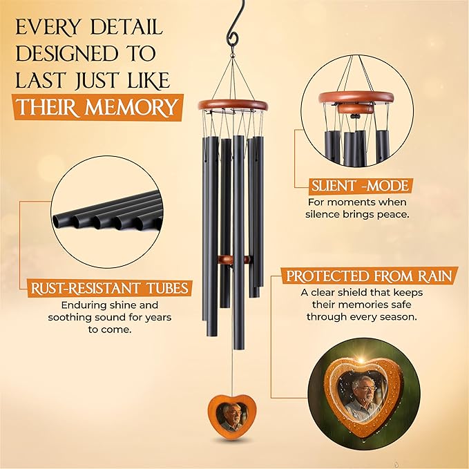 32 Inch Memorial Wind Chimes Outdoor, Personalized Sympathy Gifts for Loss of Loved One, Memorial Gifts for Loss of Mom, Sympathy Wind Chimes for Mother, Father, Brother, Sister