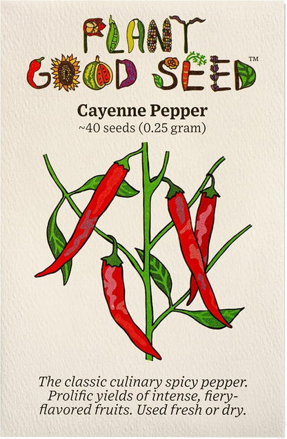 Plant Good Seed Organic Cayenne Chili Pepper Seeds - Pack of 40, Heirloom Seeds for Planting Vegetables - Gardening Supplies, Fruit, Vegetable Garden - Non-GMO, Open Pollinated, from USA