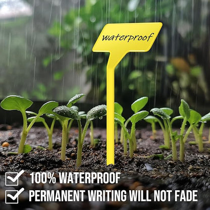 Plant Labels 60 Pcs Yuanling Large 11.8 Inch Plant Markers Signs Plastic Waterproof Garden Label Stakes T-Type Plant Garden Tags with Marker Pen for Flower Herb Pot Plant (Yellow)