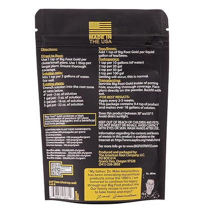 Big Foot Gold Mycorrhizal Fungi 1 oz, Beneficial Bacteria for Plant Growth, Root Stimulator, Super Concentrated 3-in-1 Formula for All Plants
