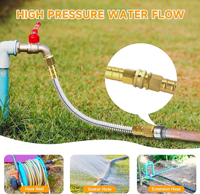 Garden Hose 10 FT, 304 Stainless Steel Metal Water Hose, Heavy Duty Flexible Leader Hose, Short Water Hose Kink Free Hose for Rv, Outdoor, Yard, No Bite, Leak proof and Durable