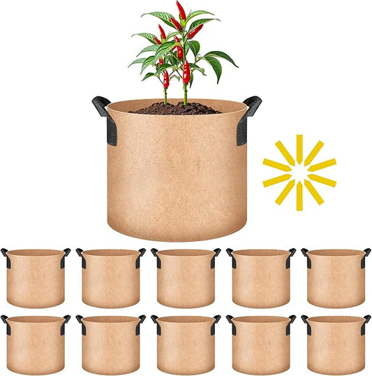 HealSmart Grow Bags 10 Pack 2 Gallon Breathable Reusable Planting Bags with Handles Non-Woven Fabric Plant Bags, Heavy Duty Gardening Pots for Indoor Hydroponic & Outdoor Vegetables Tomatoes