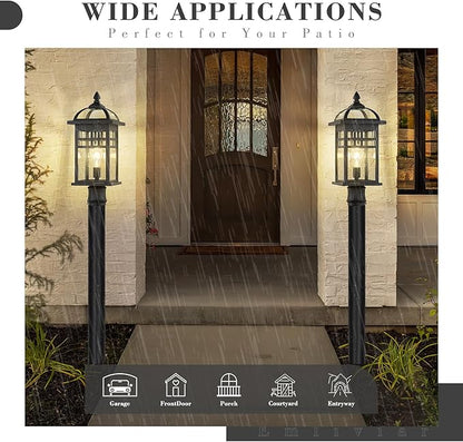Emliviar 22" Outdoor Post Light, Large Exterior Post Lamp for Garden Backyard, Die-cast Aluminum with Seeded Glass, Black Finish, DE281P-M BK
