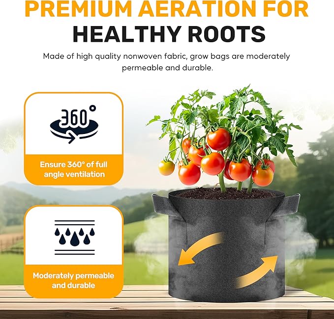 HealSmart 12-Pack 1 Gallon Nonwoven Grow Bags, Aeration Fabric Pots with Handles, Suitable for Garden Fruits, Vegetables and Flowers, Black