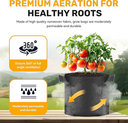 HealSmart 24-Pack 3 Gallon Nonwoven Grow Bags, Aeration Fabric Pots with Handles, Suitable for Garden Fruits, Vegetables and Flowers, Black