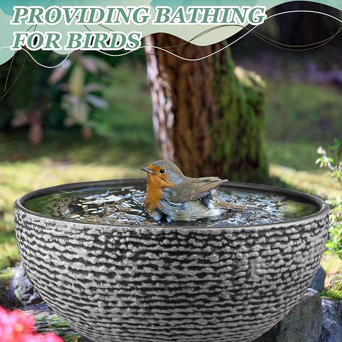 2 Pack Water Lily Planter Bowl, 15.6 Inch Large Lotus Flower Bowl Fit Hydroponic Succulent Planter Water Plant Container for Indoor Outdoor Garden Balcony Patio Fish Pond Bird Bath (Gray)