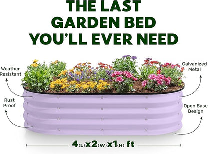 Plant & Plot Galvanized Raised Garden Beds Outdoor // 4×2×1 ft Planter Raised Beds for Gardening, Vegetables, Flowers // Large Metal Garden Box (Lavender)
