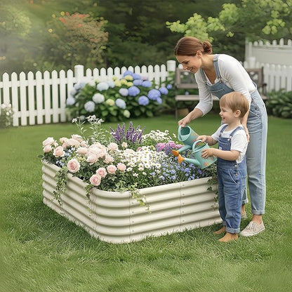 2-Pack 4x1.5ft Galvanized Raised Garden Bed, Outdoor Planter Bed, Metal Planter Box for Gardening and Planting,Milk White