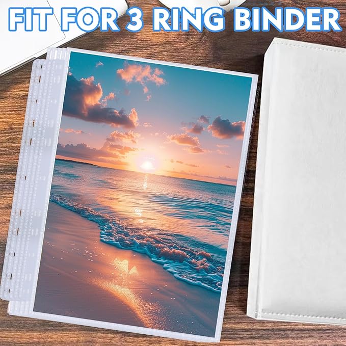 100 Pack 8x10 Photo Sleeves for 3 Ring Binder - Holds 200 Photos, Archival Safe, Acid-Free, Clear Plastic Page Protectors for Photo Albums, Postcards, Pictures