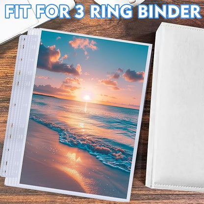 100 Pack 8x10 Photo Sleeves for 3 Ring Binder - Holds 200 Photos, Archival Safe, Acid-Free, Clear Plastic Page Protectors for Photo Albums, Postcards, Pictures