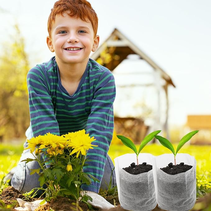 Sucrain 100Pcs 5.5*6 Inch Plant Nursery Bags, Non-woven Seedling Bag Degradable Fabric Nursery Planting Bag for Fruit Vegetable Sapling Garden Flower Seed Culturing&Transplant Supply (100, 5.5*6inch)
