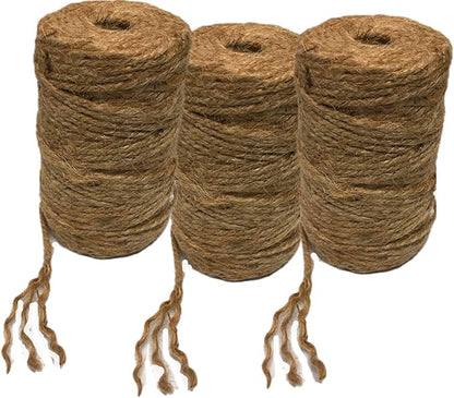 3 Pack - Natural Jute Twine- 3 Ply Burlap Twill 200 feet x 3 Total 600 feet, Grass Fiber Product