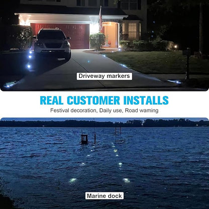 VOLISUN Solar Deck Lights Driveway Dock Light, 12-Pack Led IP68 Waterproof Outdoor Warning Step Lights for Driveway Sidewalk Garden Pathway Yard(Warm White, Auto On/Off