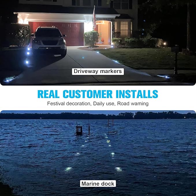 VOLISUN Solar Deck Lights Driveway Dock Lights, 20-Pack Led IP68 Waterproof Outdoor Warning Step Lights for Driveway Sidewalk Garden Pathway Yard(White, Auto On/Off