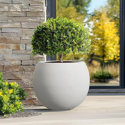YOLENY 17.7'' Dia Large Round Planter with Drainage Hole, Sphere Planter Outdoor Indoor Plant Flower Pot with Rubber Plug for Garden Patio Balcony Home, White