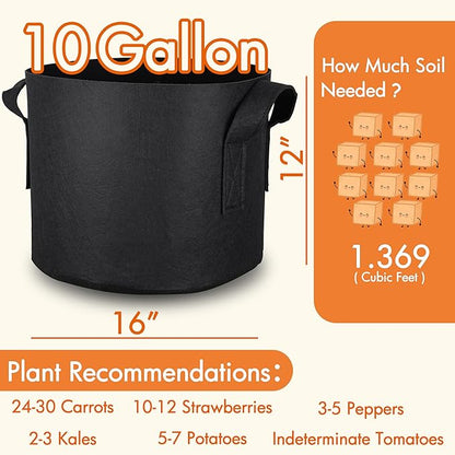 Gardzen 10 Gallon Grow Bags with Waterproof Liner, 500G Thick Nonwoven Fabric Pots, Cuts Watering by 50% in Hot Dry Climates, for Patio Balcony Use (6-Pack)