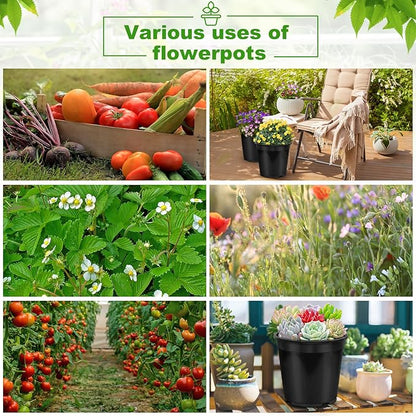 10 Pack 2 Gallon Pots for Plants, 2 Gallon Plastic Plant Pots with Drainage, Sturdy Plastic Pots for Plants, Flowers, Succulent Outdoor Indoor