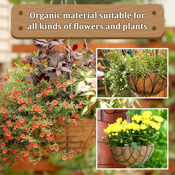 Legigo 3 Pack 10 Inch Hanging Basket Coco Liners Replacement, 100% Natural Round Coconut Coco Fiber Planter Basket Liners for Hanging Basket Flowers/Vegetables