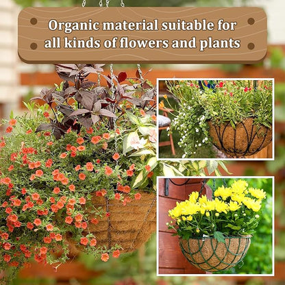 Legigo 3 Pack 12 Inch Hanging Basket Coco Liners Replacement, 100% Natural Round Coconut Coco Fiber Planter Basket Liners for Hanging Basket Flowers/Vegetables