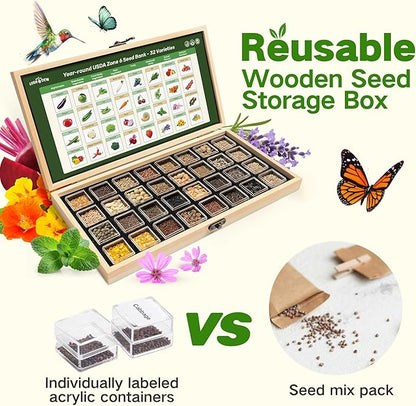 Lush&Dew Year-Round USDA Zone 6 Heirloom Survival Seed Kit, 32 Varieties 30,000+ Non-GMO Seeds for Planting Vegetables Herbs, Gardening Gifts for Women Men, Raised Beds, Indoor Outdoor Home Gardens