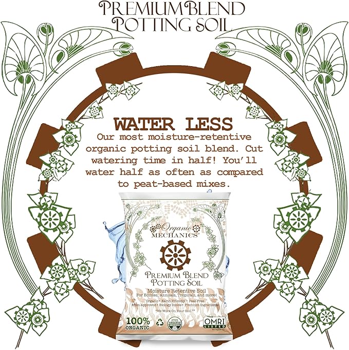 Organic Mechanics Premium Blend Potting Soil, 8 qt (Pack of 4) - Moisture-Retentive, Peat-Free, Compost - Enriched Mix with Worm Castings & Perlite for Houseplants, Annuals, Veggies & Tropical Plants